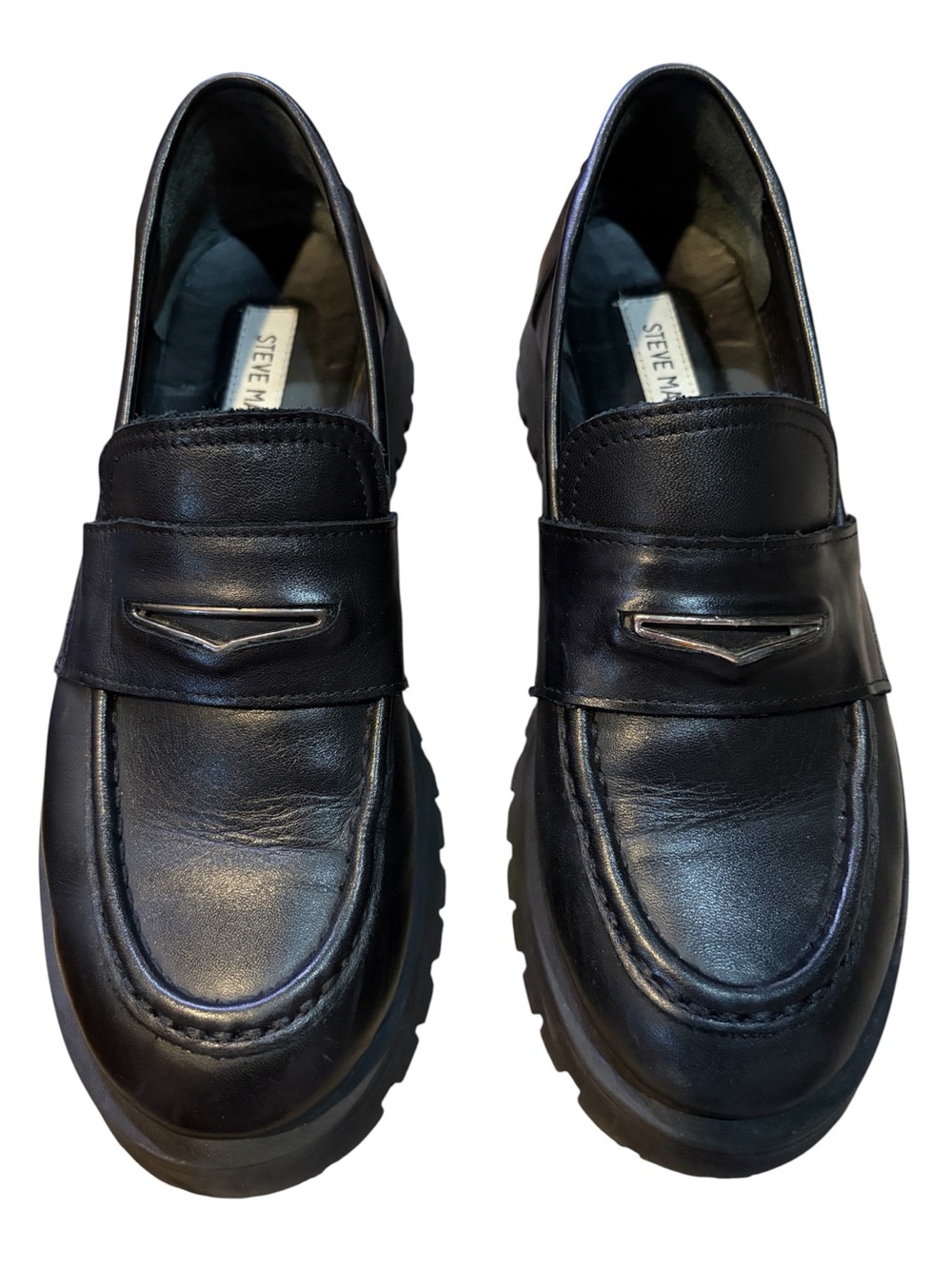 Steve Madden Lawrence Black Leather Lugged Loafers Preppy Dark Academia Goth